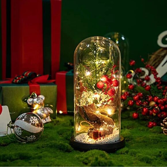 Christmas tree in glass dome. Appx 9” tall.  Uses 3-AAA batteries not included - Picture 3 of 11